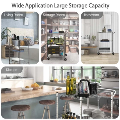 Costway 3-Tier Utility Cart Heavy Duty Wire Rolling Cart W/Handle Bar Storage Trolley 7 Costway 3-Tier Utility Cart Heavy Duty Wire Rolling Cart W/Handle Bar Storage Trolley - Image 5