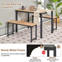 Costway Modern 3 PCS Dining Table Bench Set W/ Metal Frame & Wooden Tabletop -Dine Furniture GUEST 3e8e1e87 200a 430b 88ca 75a39d2d5cb9