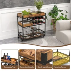 Costway 3-Tier Mobile Bar Serving Cart Liquor Storage Trolley With Removable Tray Wine Rack 15 Costway 3-Tier Mobile Bar Serving Cart Liquor Storage Trolley With Removable Tray Wine Rack -Dine Furniture GUEST 3f1ede4b bb97 4f4b a71a 99a066d02cc4