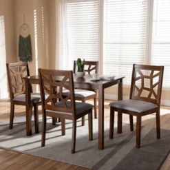 5pc Abilene Walnut Finished Dining Set Gray/Brown - Baxton Studio -Dine Furniture GUEST 3f8c46a0 b7f2 4c0d b5c2 4887ff12f06b