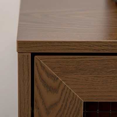 HOMCOM Industrial Buffet Cabinet, Kitchen Sideboard With Metal Grid Flip Drawer, 2-Tier Cabinet, Adjustable Shelf For Living Room, Dining Room, Walnut 6 HOMCOM Industrial Buffet Cabinet, Kitchen Sideboard With Metal Grid Flip Drawer, 2-Tier Cabinet, Adjustable Shelf For Living Room, Dining Room, Walnut - Image 4