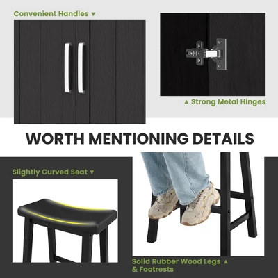 Costway 3 Pieces Bar Table Set Pub Dining Table With Saddle Stools & Storage Cabinet Black 8 Costway 3 Pieces Bar Table Set Pub Dining Table With Saddle Stools & Storage Cabinet Black - Image 6