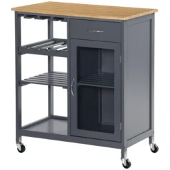 HOMCOM Utility Kitchen Cart, Rolling Kitchen Island Storage Trolley With Rack, Shelves, Drawer And Cabinet, Gray -Dine Furniture GUEST 3fed4334 79d0 404b bcaa c5497028b890