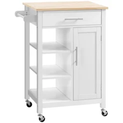HOMCOM Compact Kitchen Island Cart On Wheels, Rolling Utility Trolley Cart With Storage Shelf & Drawer For Dining Room -Dine Furniture GUEST 4044c571 b33e 40e6 8665 ecdc79db7d1c