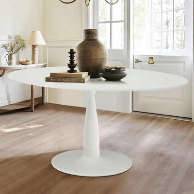 Harris 59'' Artificial Top Oval Dining Table With Pedestal Base In White-The Pop Maison 11 Harris 59'' Artificial Top Oval Dining Table With Pedestal Base In White-The Pop Maison - Image 9