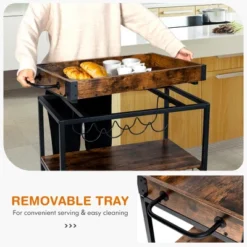 Costway 3-Tier Rolling Kitchen Cart Serving Trolley Wine Rack Removable Tray -Dine Furniture GUEST 4130081c e998 4e08 8089 017d643d2a18