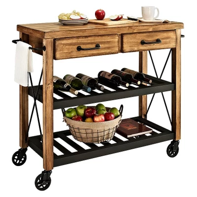 Roots Rack Industrial Kitchen Cart Wood/Natural - Crosley 4 Roots Rack Industrial Kitchen Cart Wood/Natural - Crosley - Image 3