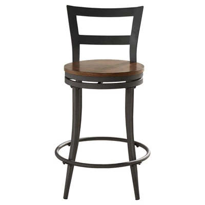 Set Of 2 24" Saroyan Swivel Metal & Wood Counter Height Barstool Graphite - Inspire Q 4 Set Of 2 24" Saroyan Swivel Metal & Wood Counter Height Barstool Graphite - Inspire Q - Image 2