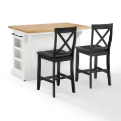 Julia Wood Top Island With 2 X-Back Stools - Crosley -Dine Furniture GUEST 4235b38a f772 4526 b6db 6632a753313e