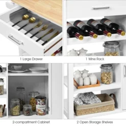 Costway 4-Tier Wood Kitchen Island Trolley Cart Storage Cabinet W/ Wine Rack White -Dine Furniture GUEST 42657d29 c6c0 4160 88b7 1d5ece1f474e