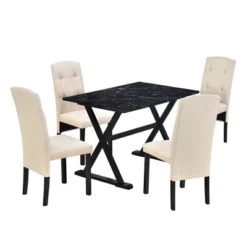 5 PCS Wood Dining Table Set With Faux Marble Tabletop And Upholstered Dining Chairs-ModernLuxe -Dine Furniture GUEST 42c407ea f976 4225 b012 66a35887978a