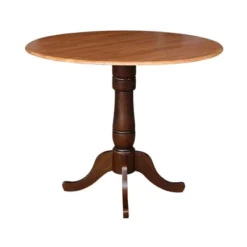 35.5" Brevin Round Dual Pedestal Drop Leaf Dining Table Cinnamon/Espresso - International Concepts