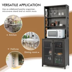 Costway Tall Freestanding Bar Cabinet Kitchen Buffet W/ Glass Holder & Adjustable Shelf 15 Costway Tall Freestanding Bar Cabinet Kitchen Buffet W/ Glass Holder & Adjustable Shelf -Dine Furniture GUEST 43c123a5 42d2 4c39 b351 5cd741eddce8
