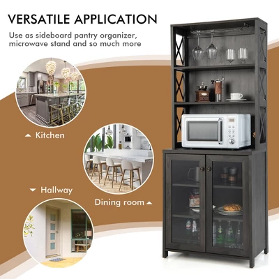 Costway Tall Freestanding Bar Cabinet Kitchen Buffet W/ Glass Holder & Adjustable Shelf 6 Costway Tall Freestanding Bar Cabinet Kitchen Buffet W/ Glass Holder & Adjustable Shelf - Image 4