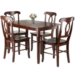 5pc Inglewood Dining Table With 4 Key Hole Back Chairs Walnut - Winsome