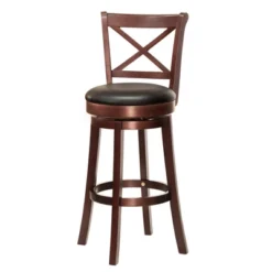 HOMCOM Traditional Bar Stool, 31 Inch Seat Height Barstool, Swivel PU Leather Upholstered Chair, With Cross Back And Rubberwood Frame -Dine Furniture GUEST 4502ed67 b340 46a1 97e4 fd76a05ad1b7