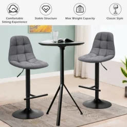 Costway Adjustable Bar Stools Swivel Counter Height Linen Chairs With Back Gray -Dine Furniture GUEST 45fba6d4 8554 41f7 b992 98f25a9bc427