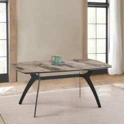Andes Ceramic And Metal Rectangular Dining Table Gray/Black - Armen Living