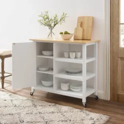 Tristan Open Kitchen Island Cart White/Natural - Crosley -Dine Furniture GUEST 46aa0b93 9669 4733 a7cc 4ed843a6da6f