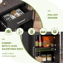 Costway 3 Pieces Bar Table Set Pub Dining Table With Saddle Stools & Storage Cabinet Black 11 Costway 3 Pieces Bar Table Set Pub Dining Table With Saddle Stools & Storage Cabinet Black -Dine Furniture GUEST 4722a718 9cad 4cdf 9206 f43a77b1ba86