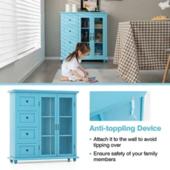 Costway Buffet Sideboard Table Kitchen Storage Cabinet With Drawers & Doors Blue/White/Green -Dine Furniture GUEST 49837581 bb06 4f16 bc79 8166d9dd0448