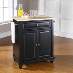 Cambridge Wood Top Portable Kitchen Island/Cart Black/Natural - Crosley