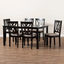 7pc Reneau Upholstered Wood Dining Set Sand Brown/Espresso - Baxton Studio -Dine Furniture GUEST 4b63f785 7947 4a86 819e 5e6ab7994017