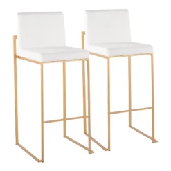 Set Of 2 Fuji High Back Stainless Steel/Velvet Barstools With Gold Legs - LumiSource -Dine Furniture GUEST 4bb53047 9753 4084 b4c3 4c45ba3468c9
