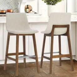 South 28" Seat Height Upholstered Bar Stool With Rubberwood Legs And Stainless Steel Foot Rest(Set Of 2) -The Pop Maison -Dine Furniture GUEST 4cacfe6a 6c31 4a9f 9c8a b8a07fda8d2d