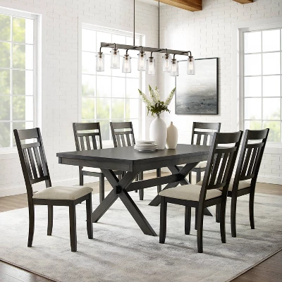 Hayden 7pc Extendable Dining Set With 6 Slat Back Chairs Slate - Crosley 3 Hayden 7pc Extendable Dining Set With 6 Slat Back Chairs Slate - Crosley