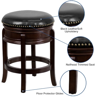 Merrick Lane Clara Backless Wooden Counter Stool With Faux Leather 360 Degree Swivel Seat 7 Merrick Lane Clara Backless Wooden Counter Stool With Faux Leather 360 Degree Swivel Seat - Image 5