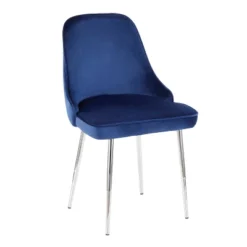 Set Of 2 Marcel Contemporary Dining Chair Chrome/Blue Velvet - LumiSource