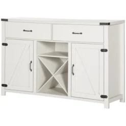 HOMCOM Wooden Farmhouse Sideboard, Storage Buffet Cabinet With 2 Large Drawers, X-Shaped Wine Rack, And Cabinets, Distressed White -Dine Furniture GUEST 4e3aed1d 8c28 4efd 9b7b e24255a01f59