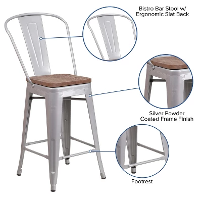 Merrick Lane Metal Dining Stool With Curved Slatted Back And Textured Wood Seat 10 Merrick Lane Metal Dining Stool With Curved Slatted Back And Textured Wood Seat - Image 8