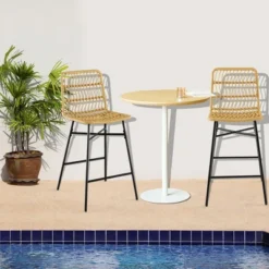 Costway Set Of 2 Rattan Bar Stools Counter Height Dining Chairs With Metal Legs Natural -Dine Furniture GUEST 4fc686a4 1852 4512 a567 d663e50bff6f