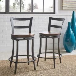 Set Of 2 24" Saroyan Swivel Metal & Wood Counter Height Barstool Graphite - Inspire Q 22 Set Of 2 24" Saroyan Swivel Metal & Wood Counter Height Barstool Graphite - Inspire Q -Dine Furniture GUEST 4ffb9aa6 5aac 44f7 815a 954a9a1e4c7c