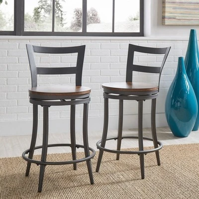 Set Of 2 24" Saroyan Swivel Metal & Wood Counter Height Barstool Graphite - Inspire Q 10 Set Of 2 24" Saroyan Swivel Metal & Wood Counter Height Barstool Graphite - Inspire Q - Image 8
