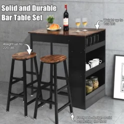 Costway 3 Pieces Bar Table Set Industrial Counter With Storage Black -Dine Furniture GUEST 502aafc0 4511 4792 b6d7 2d3e2bce899c