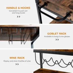 Costway 3-Tier Rolling Kitchen Cart Serving Trolley Wine Rack Removable Tray -Dine Furniture GUEST 506685c3 1cfa 4b03 88df ade8206d3fc6