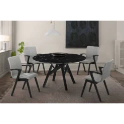 54" Venus Round Mid-Century Modern Dining Table Black Marble - Armen Living -Dine Furniture GUEST 51688d01 6814 471a b80f c076f72fd674