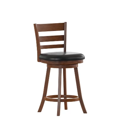 Merrick Lane 24" Classic Wooden Ladderback Swivel Counter Height Stool With Upholstered Padded Seat And Integrated Footrest 13 Merrick Lane 24" Classic Wooden Ladderback Swivel Counter Height Stool With Upholstered Padded Seat And Integrated Footrest - Image 11
