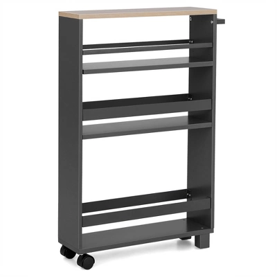 Costway 4-Tier Slim Kitchen Storage Cart Narrow Slide Out Trolley Adjustable Shelf WhiteGrey 11 Costway 4-Tier Slim Kitchen Storage Cart Narrow Slide Out Trolley Adjustable Shelf WhiteGrey - Image 9