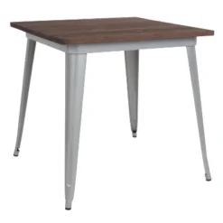 Merrick Lane Modern 31.5" Square Metal Table With Rustic Wood Top For Indoor Use -Dine Furniture GUEST 5289b556 dc08 466c 8965 0db90e0eb4f5
