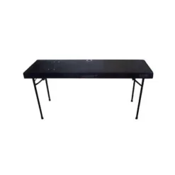 Odyssey 60" Wide X 20" Deep Multipurpose Foldable Work Surface Carpeted DJ Table With Height Adjusting Legs, Cable Port Hole, And Handle, Black