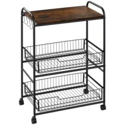 HOMCOM 24" 3-Tier Rolling Kitchen Cart, Utility Storage Trolley With 2 Basket Drawers, Side Hooks For Dining Room -Dine Furniture GUEST 52a63a59 92b5 4f44 a3db ce58a3e4ccd0