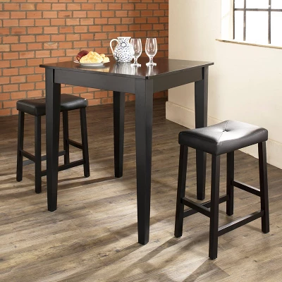 3pc Pub Dining Set With Upholstered Saddle Stools Black - Crosley 3 3pc Pub Dining Set With Upholstered Saddle Stools Black - Crosley