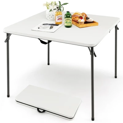 Costway Folding Camping Table Portable HDPE Outdoor Picnic Dining Table W/ Handle WhiteGrey 13 Costway Folding Camping Table Portable HDPE Outdoor Picnic Dining Table W/ Handle WhiteGrey - Image 11
