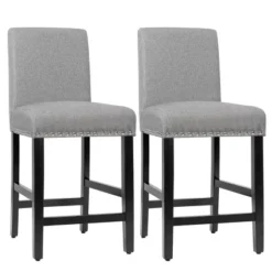Costway Set Of 2 25'' Kitchen Breakfast Chairs Nailhead Bar Stools BeigeGray -Dine Furniture GUEST 53814cad d93d 410f 971e 2cf07d8186d5