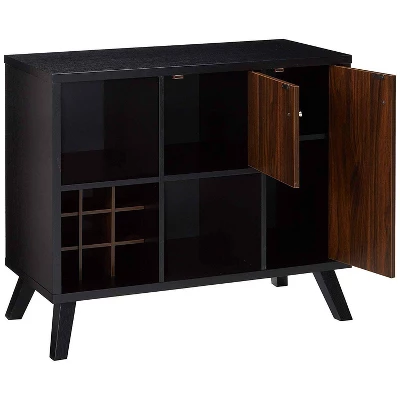Wooden Wine Bar Storage Cabinet With 2 Door Cabinet And Storage Cubes Black/Brown - Benzara 3 Wooden Wine Bar Storage Cabinet With 2 Door Cabinet And Storage Cubes Black/Brown - Benzara