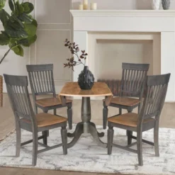 5pc 42" Round Dual Drop Leaf Dining Table With 4 Slat Back Chairs Hickory/Washed Coal - International Concepts -Dine Furniture GUEST 54b1fd50 0cbd 4063 a057 39e568da2703